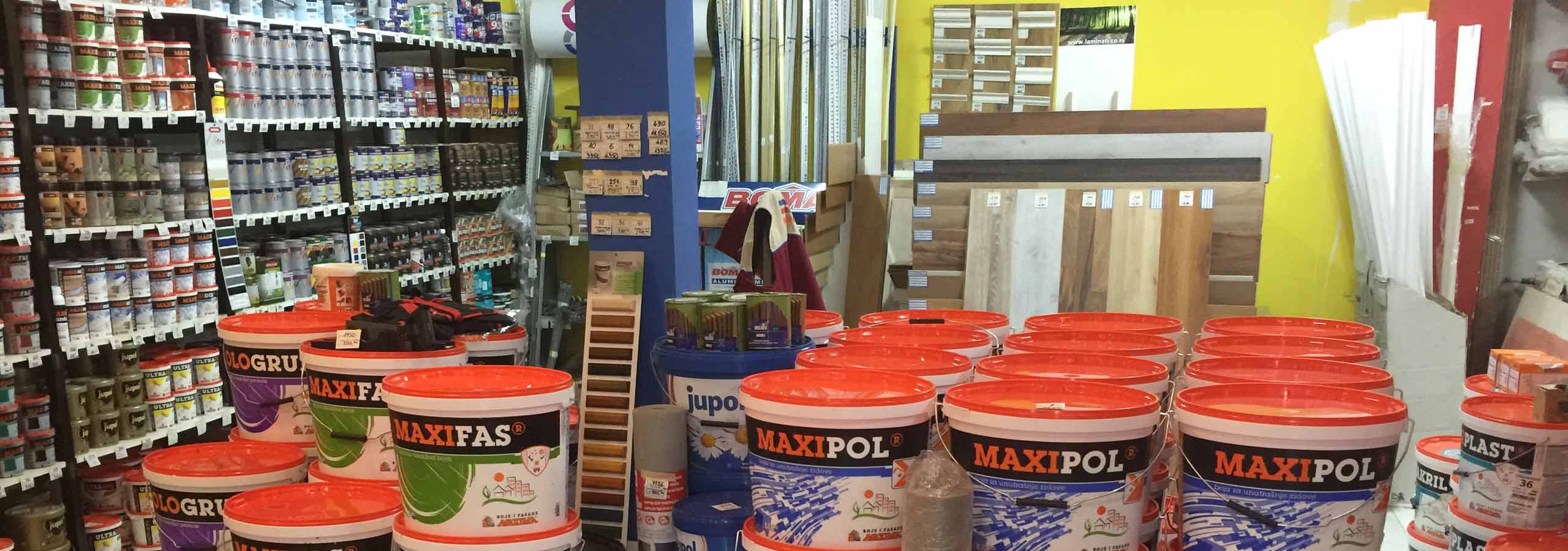 MAXCOLOR DOO prodaja svih vrsta boja, lakova, gips ploča, laminata kao i ostalih građevinskih materijala